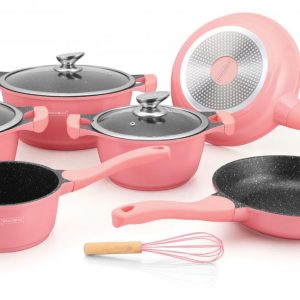 Royalty Line RL-BS1010M: 13 Pieces Ceramic Coated Cookware Set Pink