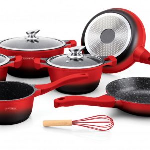 Royalty Line RL-BS1010M: 13 Pieces Ceramic Coated Cookware Set Red/Black