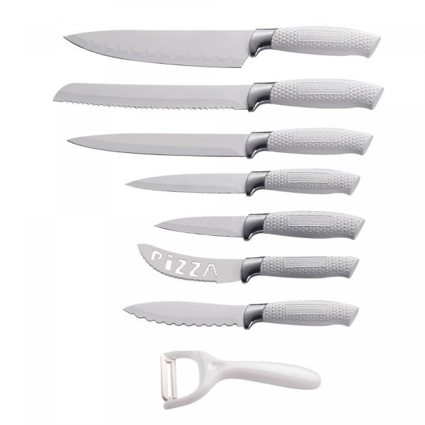 Royalty Line RL-WHT7-W: 7 Pieces of Non-Stick Coating Knives Set w/ Peeler-White