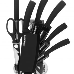 Herzberg 8 Pieces Knife Set with Acrylic Stand-Black