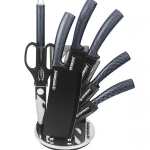 Herzberg 8 Pieces Knife Set with Acrylic Stand - Carbon