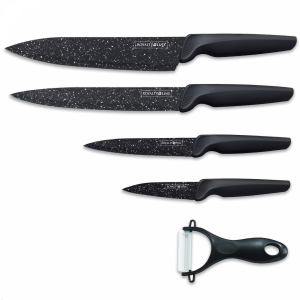 Royalty Line RL-MB4: 4 Pieces Marble Coated Knife Set with Free Ceramic Peeler